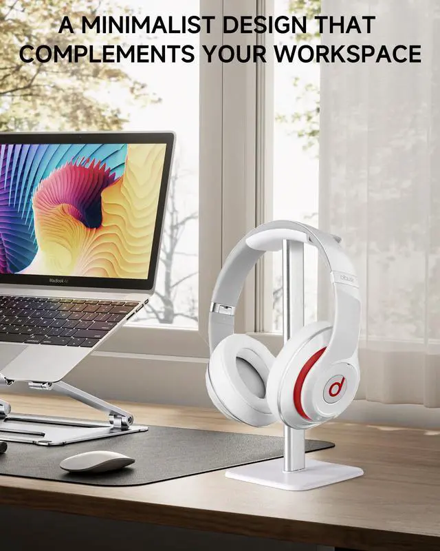 Alt view image 2 of 7 - Sleek Modern Headphone Stand for Desk - Easy Assembly & Disassembly - Exquisite Craftsmanship Headset Holder for All Type PC Wireless Gaming Headset (White)