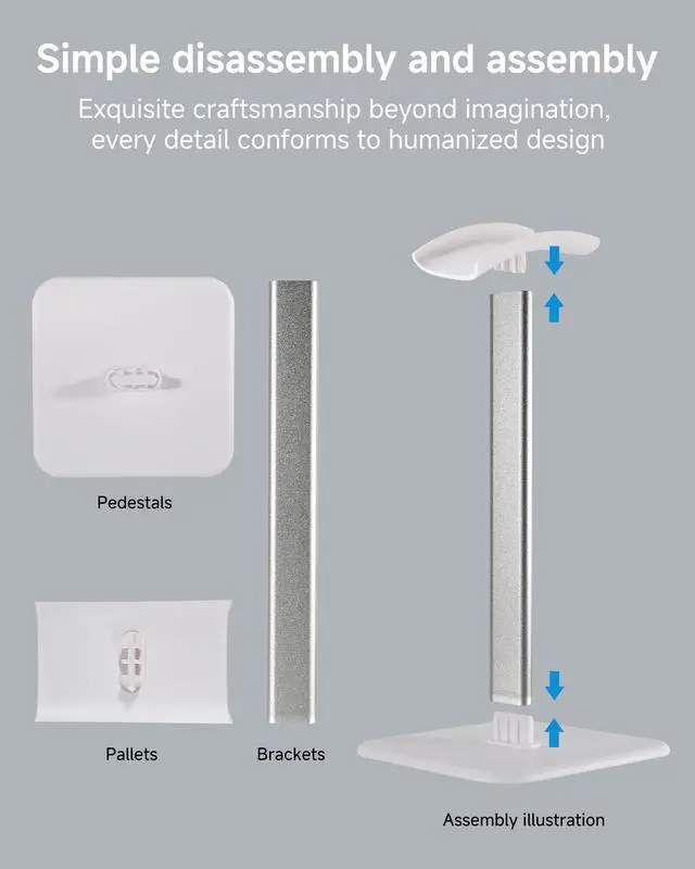 Alt view image 6 of 7 - Sleek Modern Headphone Stand for Desk - Easy Assembly & Disassembly - Exquisite Craftsmanship Headset Holder for All Type PC Wireless Gaming Headset (White)