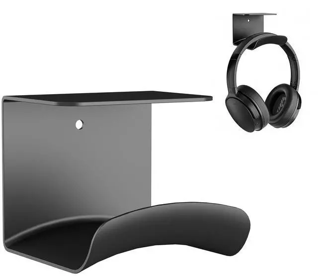 Main image of Headphone Holder, Aluminum Headset Hanger with Adhesive Mount | Space Saving Headphone Stand for Gaming Desk, Computer, Office Setup, Black