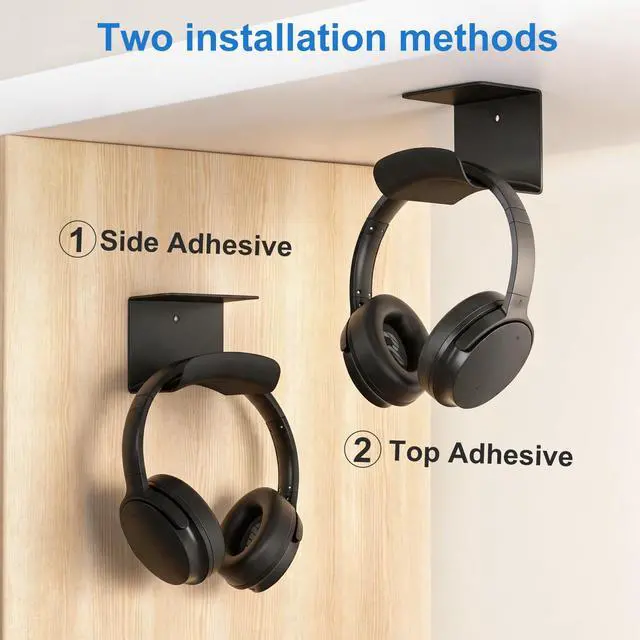 Alt view image 3 of 7 - Headphone Holder, Aluminum Headset Hanger with Adhesive Mount | Space Saving Headphone Stand for Gaming Desk, Computer, Office Setup, Black