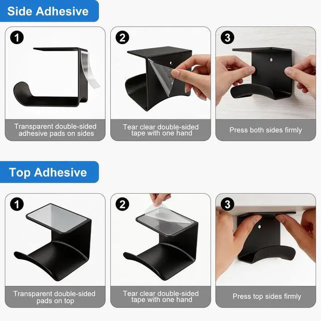 Alt view image 4 of 7 - Headphone Holder, Aluminum Headset Hanger with Adhesive Mount | Space Saving Headphone Stand for Gaming Desk, Computer, Office Setup, Black