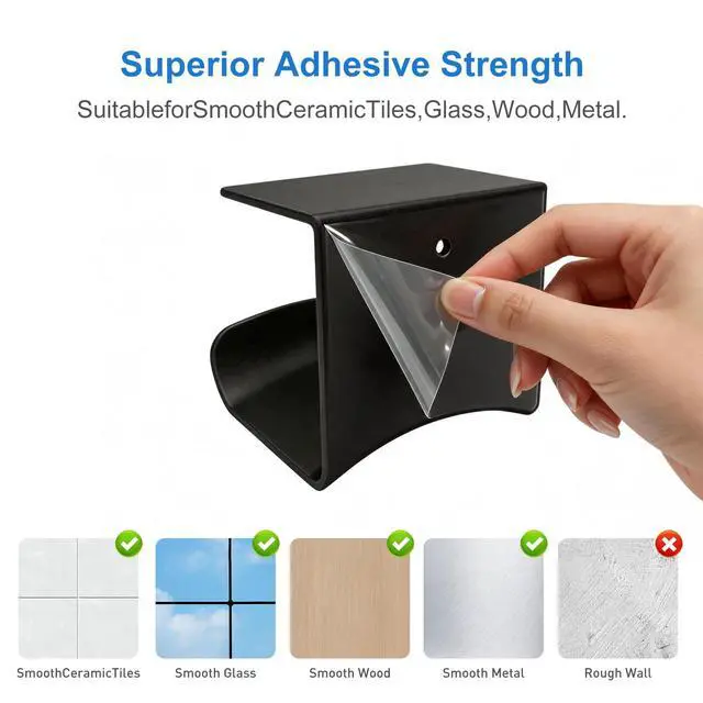 Alt view image 5 of 7 - Headphone Holder, Aluminum Headset Hanger with Adhesive Mount | Space Saving Headphone Stand for Gaming Desk, Computer, Office Setup, Black