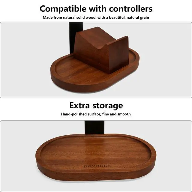 Alt view image 5 of 7 - Wooden Headphone Stand for Desk,Controller Stand for Desk with Storage Base | Controller and Headset Stand,Headset Holder with Gaming Controller Holder (Walnut)