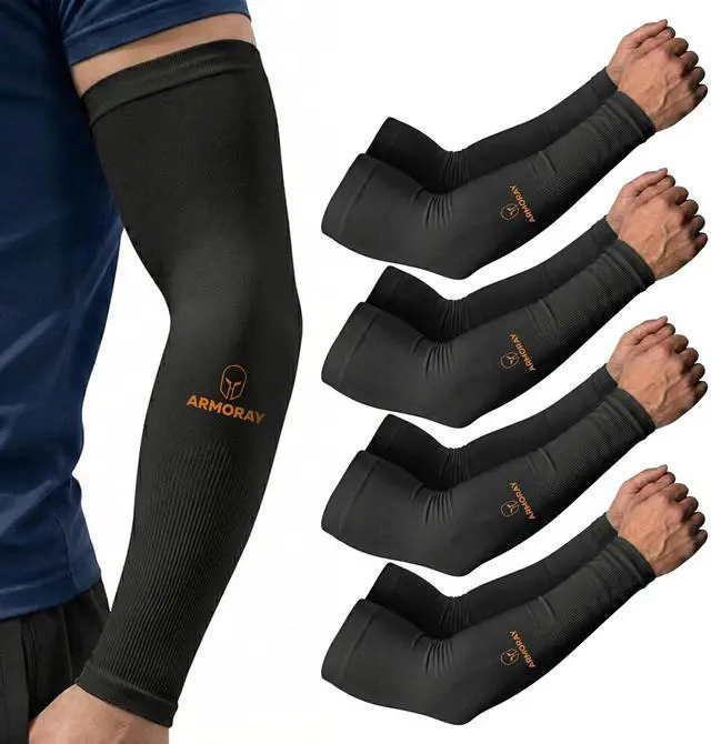 Main image of Arm Sleeves for Men & Women - 4 Pair UV Sun Protection Cooling Compression - Tattoo Cover Up Sleeve for Daily Wear & Work (Black)