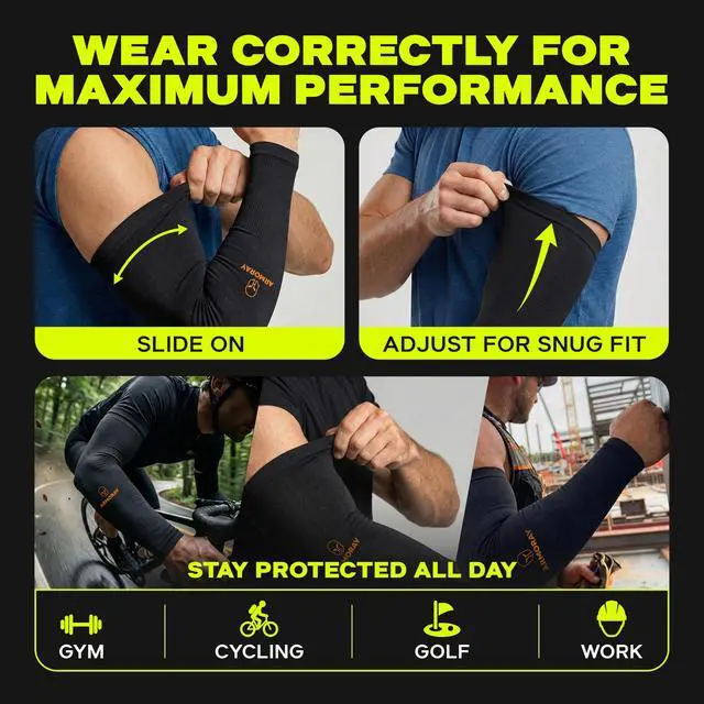 Alt view image 7 of 7 - Arm Sleeves for Men & Women - 4 Pair UV Sun Protection Cooling Compression - Tattoo Cover Up Sleeve for Daily Wear & Work (Black)
