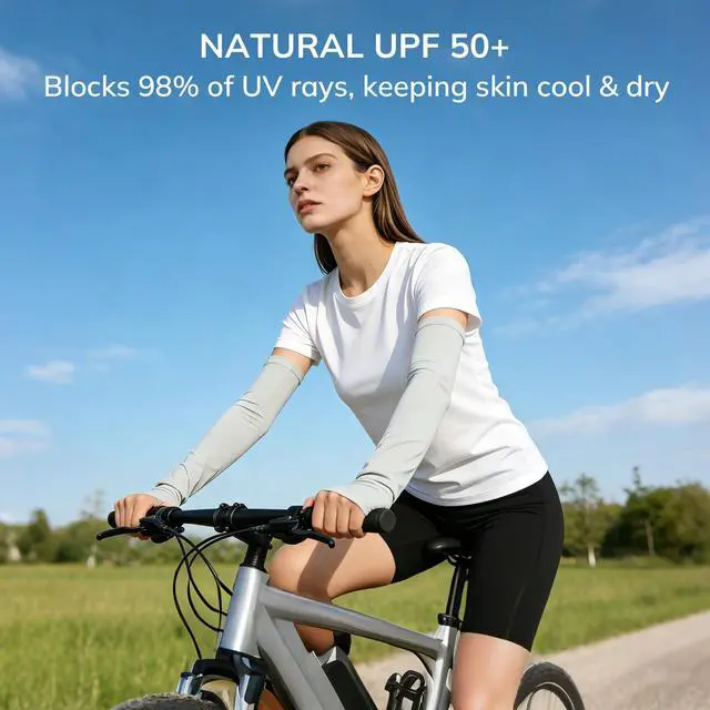 Alt view image 3 of 7 - Unisex Bamboo Viscose Arm Sleeves with Thumb Hole | Ultra Soft, UPF 50+ UV Sun Protection, Cooling Sleeves for Outdoors & Gardening, Pastel Sage, Large/X-Large