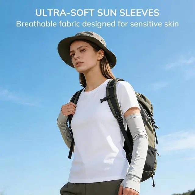 Alt view image 2 of 7 - Unisex Bamboo Viscose Arm Sleeves with Thumb Hole | Ultra Soft, UPF 50+ UV Sun Protection, Cooling Sleeves for Outdoors & Gardening, Pastel Sage, Large/X-Large