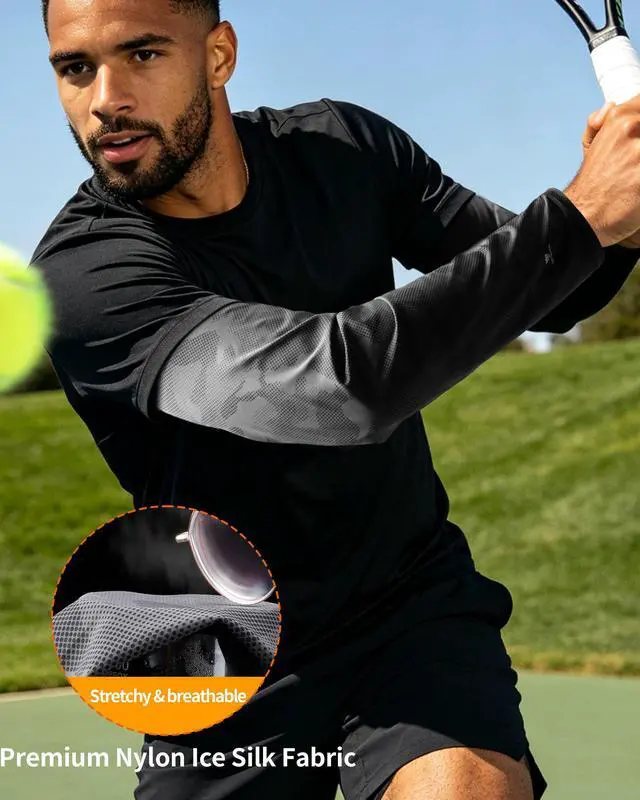 Alt view image 2 of 7 - Men's Loose Fit Cooling Arm Sleeves, Anti-UV Sun Protection Sleeves, Breathable Tattoo Cover Sun Sleeves for Men Women Youth Outdoor Running Cycling Hiking Driving Fishing, Plus Size Friendly,XXL