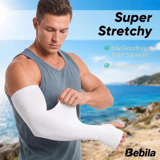 Alt view image 3 of 6 - Arm Sleeves with Thumb Hole for Men Women, Sun Protection Sports UV Cooling Sleeves for Football Golf Volleyball (Black, Medium)