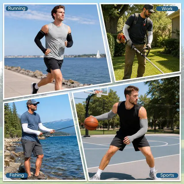 Alt view image 6 of 6 - Arm Sleeves with Thumb Hole for Men Women, Sun Protection Sports UV Cooling Sleeves for Football Golf Volleyball (Black, Medium)