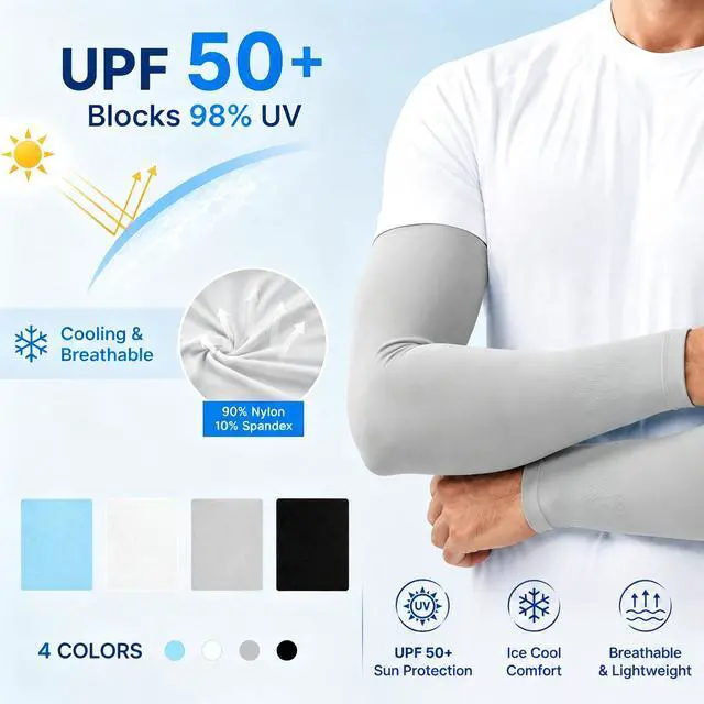 Alt view image 2 of 7 - 4 Pairs Arm Sleeves for Men Women, UV Protection Cooling Compression arm Sleeves for Volleyball Basketball Football Golf