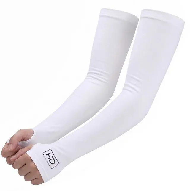Main image of 2-in-1 Cooling UV Protective White Arm Sleeves For Men, Women | Compression Sleeve, Long Arm Covers, Instant Cooling, Ideal for Exercise, Running, Baseball Arm Sleeve, Volleyball Sleeve
