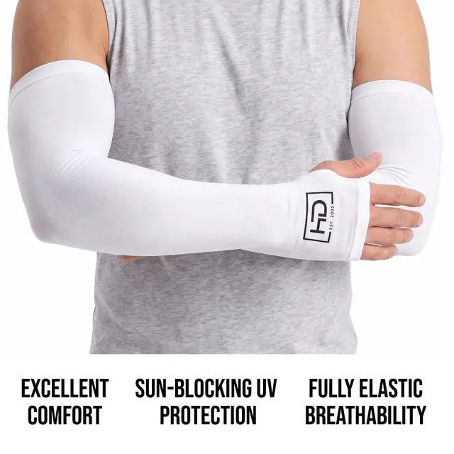 Alt view image 2 of 6 - 2-in-1 Cooling UV Protective White Arm Sleeves For Men, Women | Compression Sleeve, Long Arm Covers, Instant Cooling, Ideal for Exercise, Running, Baseball Arm Sleeve, Volleyball Sleeve
