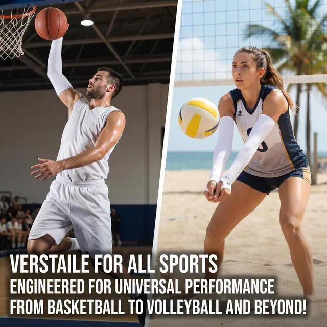 Alt view image 4 of 6 - 2-in-1 Cooling UV Protective White Arm Sleeves For Men, Women | Compression Sleeve, Long Arm Covers, Instant Cooling, Ideal for Exercise, Running, Baseball Arm Sleeve, Volleyball Sleeve