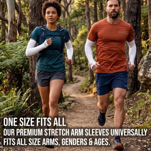Alt view image 3 of 6 - 2-in-1 Cooling UV Protective White Arm Sleeves For Men, Women | Compression Sleeve, Long Arm Covers, Instant Cooling, Ideal for Exercise, Running, Baseball Arm Sleeve, Volleyball Sleeve