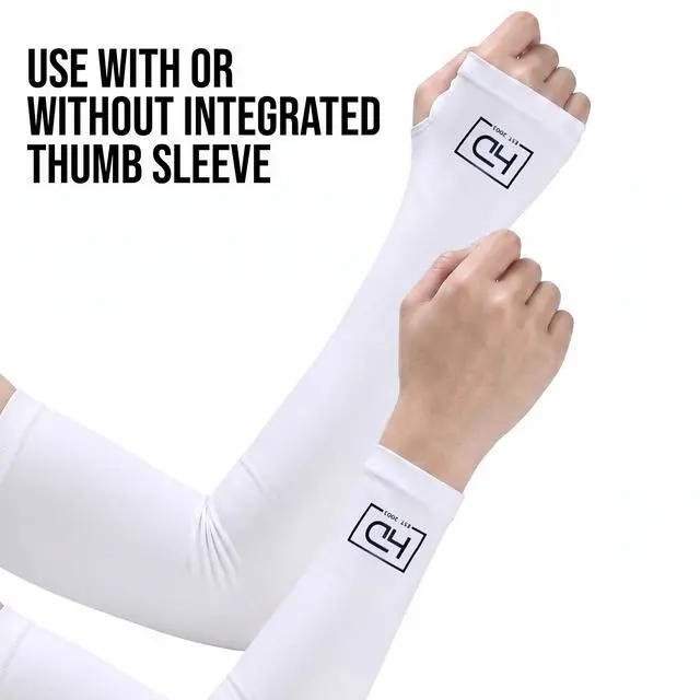 Alt view image 5 of 6 - 2-in-1 Cooling UV Protective White Arm Sleeves For Men, Women | Compression Sleeve, Long Arm Covers, Instant Cooling, Ideal for Exercise, Running, Baseball Arm Sleeve, Volleyball Sleeve