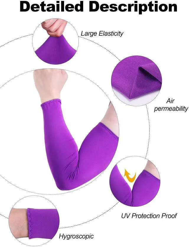 Alt view image 4 of 7 - 12 Pairs Unisex UV Protection Arm Sleeves Sun Cover, 12 Solid Colors | Cooling Sun Sleeves for Men Women, Outdoor Driving Cycling, Lightweight Stretch Fabric, Mangas para Brazos