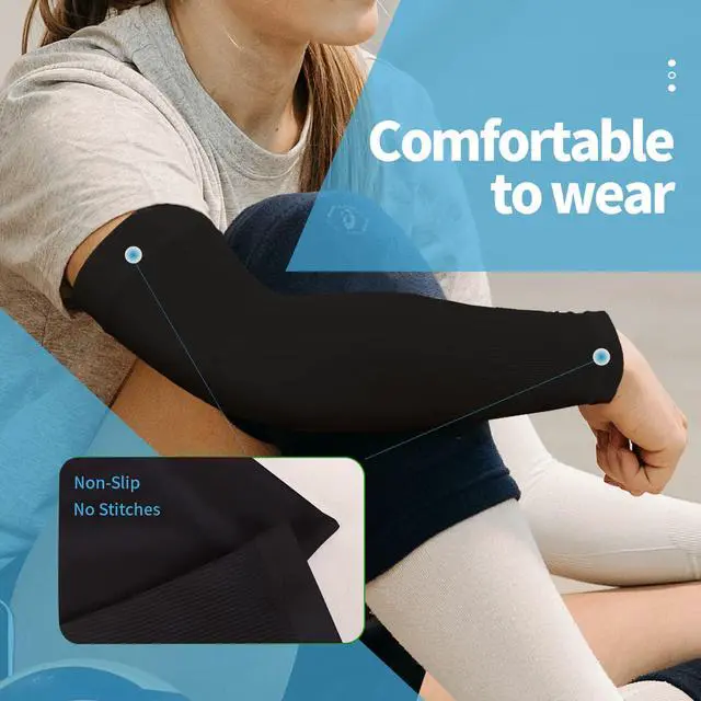 Alt view image 2 of 6 - UPF 50 Arm Sleeves, 2 Pairs, White Black, Set A | Cooling sports sleeves, UV sun protection, tattoo cover, basketball golf hiking running, 2 pairs, White Black, set A
