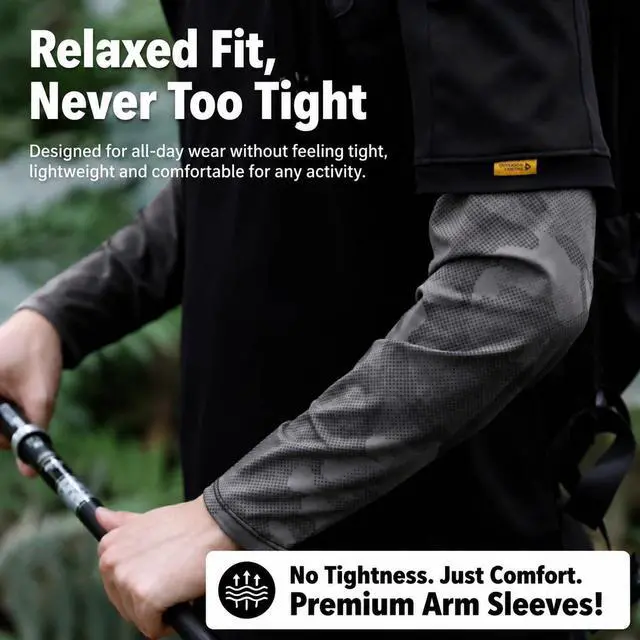 Alt view image 2 of 7 - Arm Sleeves for Men, Loose Fit Non-Sticky, Cooling UV Sun Protection Arm Sleeves for Baseball Basketball Golf Hiking