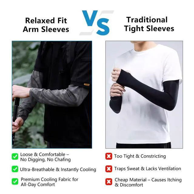 Alt view image 3 of 7 - Arm Sleeves for Men, Loose Fit Non-Sticky, Cooling UV Sun Protection Arm Sleeves for Baseball Basketball Golf Hiking