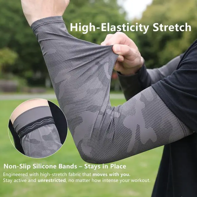 Alt view image 5 of 7 - Arm Sleeves for Men, Loose Fit Non-Sticky, Cooling UV Sun Protection Arm Sleeves for Baseball Basketball Golf Hiking