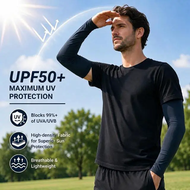 Alt view image 6 of 7 - Arm Sleeves for Men, Loose Fit Non-Sticky, Cooling UV Sun Protection Arm Sleeves for Baseball Basketball Golf Hiking