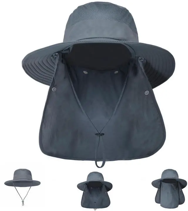 Main image of Sun Hat Bucket Hats for Men Women,Outdoor Wide Brim Fishing Hat with Detachable Face Cover & Neck Flap UV Protection DeepGrey