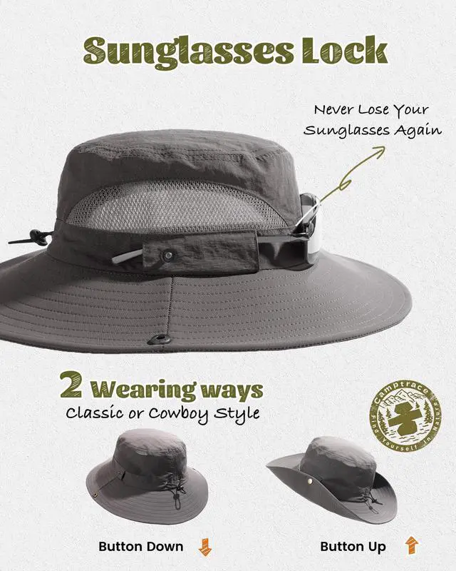 Alt view image 3 of 7 - Sun Hats for Men Breathable UPF 80+ Wide Brim Bucket Hat, Outdoor Hiking Beach Fishing Hats Dark Grey