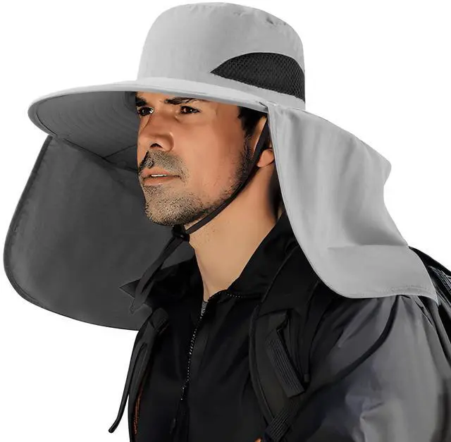 Main image of Fishing Hat for Men&Women,Outdoor UV Waterproof Wide Brim Bucket Hat,UPF50+ Sun Hat with Neck Flap Light Grey