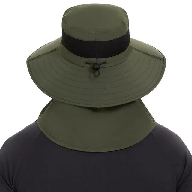 Alt view image 2 of 7 - UPF 50+ Breathable Sun Hat with Removable Face Cover and Neck Flap Wide Brim Bucket Hat for Fishing Hiking Men Women Army Green