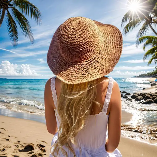 Alt view image 3 of 7 - Womens Sun Hats Wide Brim Summer Handmade Crochet Straw Beach Hat for Women woven straw bucket hat, Foldable Travel Fedora, Handmade Crochet Straw Hat, Packable, UPF50, Khaki Hat, women's hats & caps