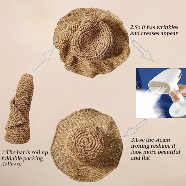 Alt view image 6 of 7 - Womens Sun Hats Wide Brim Summer Handmade Crochet Straw Beach Hat for Women woven straw bucket hat, Foldable Travel Fedora, Handmade Crochet Straw Hat, Packable, UPF50, Khaki Hat, women's hats & caps