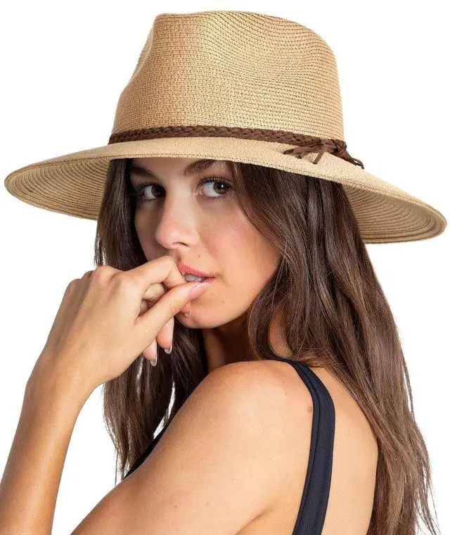 Alt view image 7 of 7 - Sun Hats for Women Summer Wide Brim UV UPF 80+ Panama Fedora Foldable Packable Straw Beach Hat Khaki | Packable for Travel, Braided Strap Decor, Adjustable Chin Cord, Breathable Sweatband