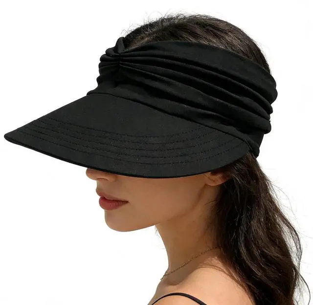 Main image of Sun Hat Women Sun Beach Visor Cap UV Protection Summer Wide Brim Hat for Sports Beach Golf Tennis Hiking (Black)