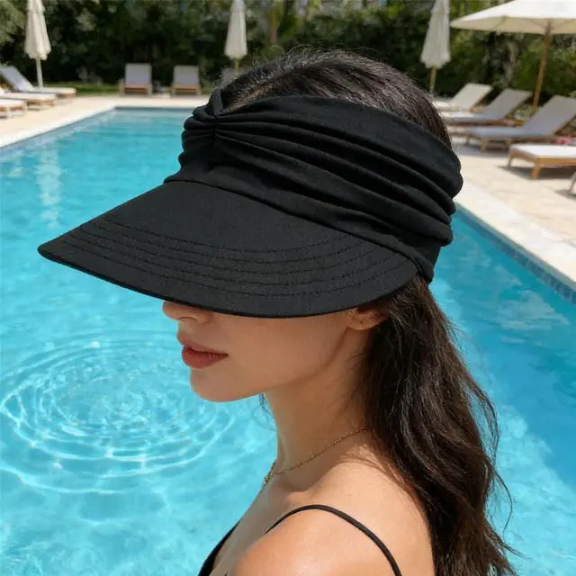 Alt view image 3 of 5 - Sun Hat Women Sun Beach Visor Cap UV Protection Summer Wide Brim Hat for Sports Beach Golf Tennis Hiking (Black)