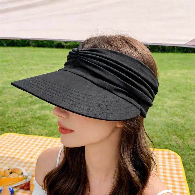 Alt view image 5 of 5 - Sun Hat Women Sun Beach Visor Cap UV Protection Summer Wide Brim Hat for Sports Beach Golf Tennis Hiking (Black)