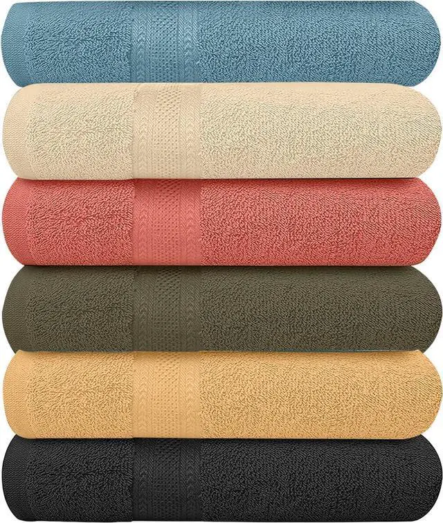 Main image of 6 Pack Bath Towels Set (27 x 54 Inches) 100% Ring Spun Cotton, Lightweight, Quick Dry, Highly Absorbent Towels Multicolor, (27x54) Inches