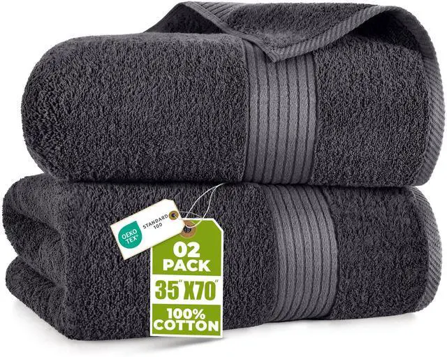 Main image of Extra Large Bath Sheets, 2 Pack, 35x70 in, Cotton, Grey | Soft Lightweight Ring Spun Cotton Shower Towel Set - Highly Absorbent, Quick-Drying, Extra Large Bath Sheets, Durable