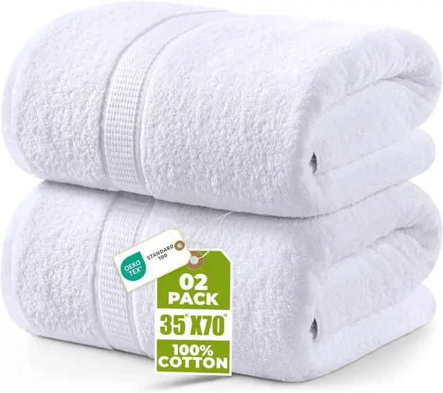 Main image of Jumbo Bath Sheets, 2 Pack, 35x70 in, 600 GSM Cotton, White | Extra Large Ring Spun Cotton Bath Sheets - Soft, Plush, Quick-Drying, Highly Absorbent, Great for Everyday Use