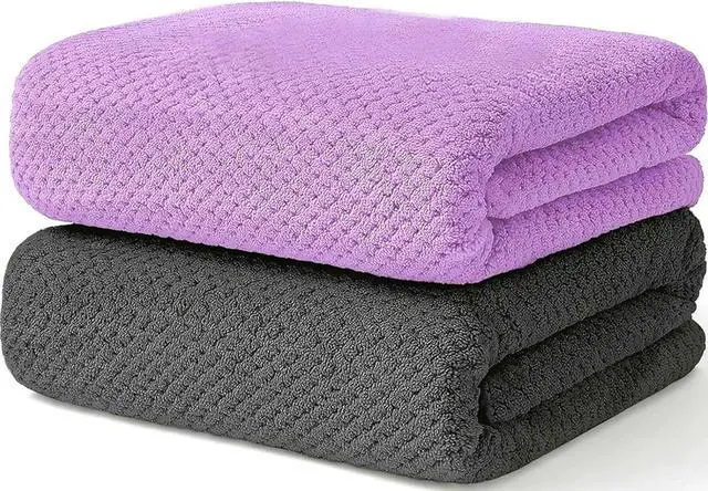 Main image of 2 Pack Bath Towel Set, Waffle Bath Towel Set, Super Soft Highly Absorbent, Sturdy Quick Drying Towels for Bathroom, Gym, SPA, Yoga (2 Piece 27" x 55", 1Grey+1Purple)