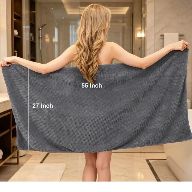 Alt view image 2 of 7 - 2 Pack Bath Towel Set, Waffle Bath Towel Set, Super Soft Highly Absorbent, Sturdy Quick Drying Towels for Bathroom, Gym, SPA, Yoga (2 Piece 27" x 55", 1Grey+1Purple)