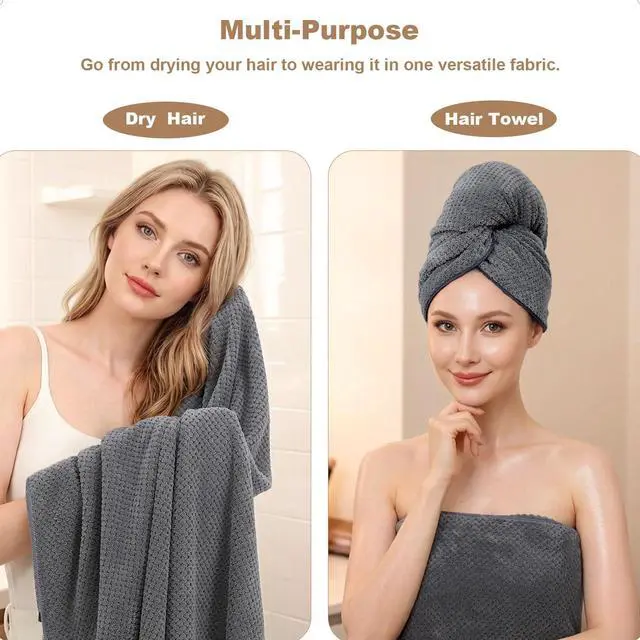 Alt view image 4 of 7 - 2 Pack Bath Towel Set, Waffle Bath Towel Set, Super Soft Highly Absorbent, Sturdy Quick Drying Towels for Bathroom, Gym, SPA, Yoga (2 Piece 27" x 55", 1Grey+1Purple)