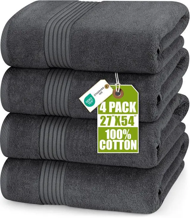Main image of 4 Pack Bath Towels Set, 27 by 54 Inches, 100% Ring Spun Cotton, Quick Dry, Highly Absorbent, Soft Feel Towels, Perfect for Daily Use, Grey