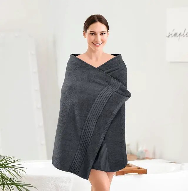 Alt view image 4 of 7 - 4 Pack Bath Towels Set, 27 by 54 Inches, 100% Ring Spun Cotton, Quick Dry, Highly Absorbent, Soft Feel Towels, Perfect for Daily Use, Grey