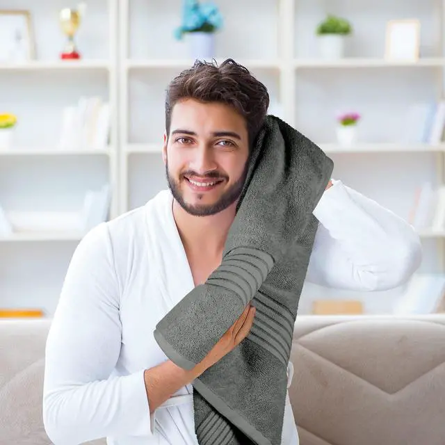 Alt view image 6 of 7 - 4 Pack Bath Towels Set, 27 by 54 Inches, 100% Ring Spun Cotton, Quick Dry, Highly Absorbent, Soft Feel Towels, Perfect for Daily Use, Grey
