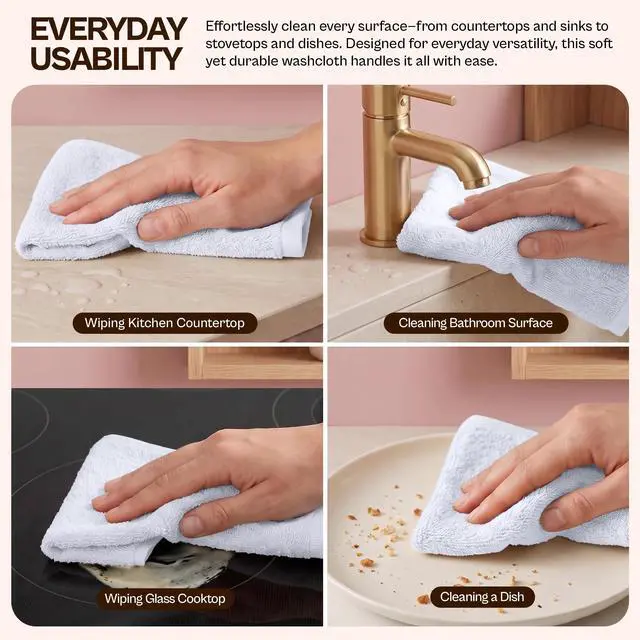 Alt view image 7 of 7 - 24 Pack Cotton Washcloths Set, 100% Ring Spun Cotton, Premium Quality Flannel Face Cloths, Highly Absorbent and Soft Feel Fingertip Towels, White | Premium 100% Ring Spun Cotton Face Cloths