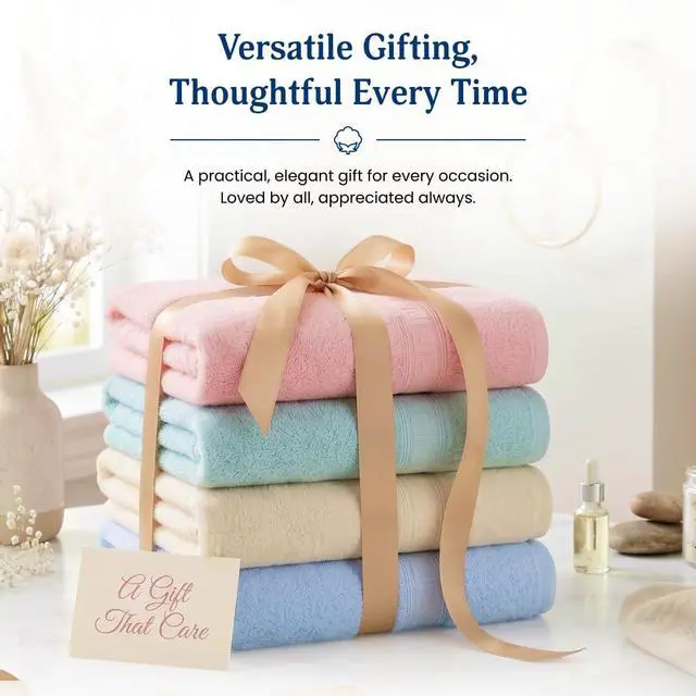 Alt view image 3 of 7 - *S 100% Cotton Bath Towels,4 Pack,30" x 60" Inches, Light Weight, Soft, Super Absorbent and Fast Drying, No Fading Multipurpose Use for Sports, Swimming, Travel, Fitness, Yoga, Multicolor.