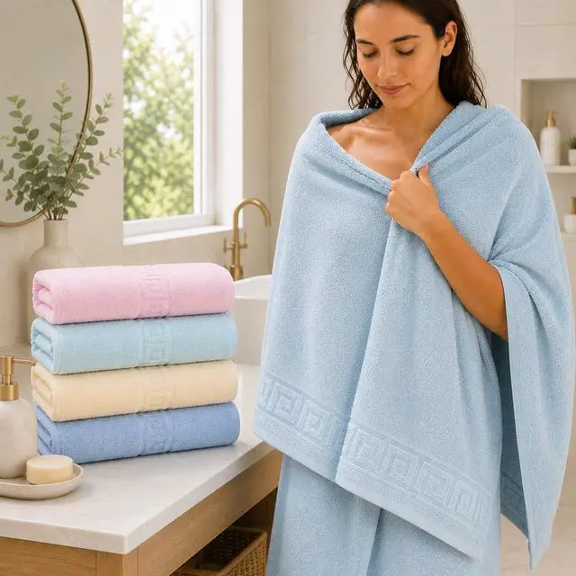 Alt view image 2 of 7 - *S 100% Cotton Bath Towels,4 Pack,30" x 60" Inches, Light Weight, Soft, Super Absorbent and Fast Drying, No Fading Multipurpose Use for Sports, Swimming, Travel, Fitness, Yoga, Multicolor.