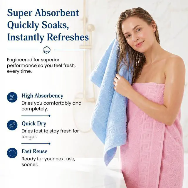Alt view image 4 of 7 - *S 100% Cotton Bath Towels,4 Pack,30" x 60" Inches, Light Weight, Soft, Super Absorbent and Fast Drying, No Fading Multipurpose Use for Sports, Swimming, Travel, Fitness, Yoga, Multicolor.