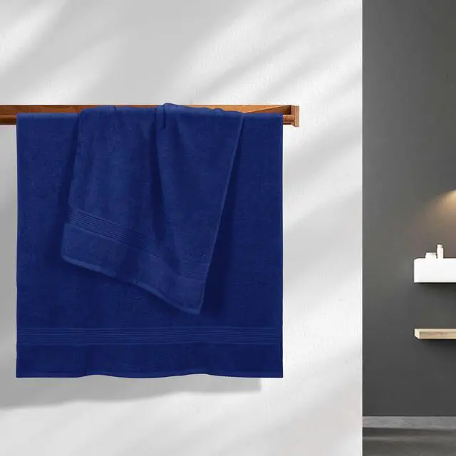 Alt view image 2 of 6 - Cotton 2 Pack Oversized Bath Towel Set 28x55 inches, Large Bath Towels, Ultra Absorbant Compact Quickdry & Lightweight Towel, Ideal for Gym Travel Camp Pool - Navy Blue